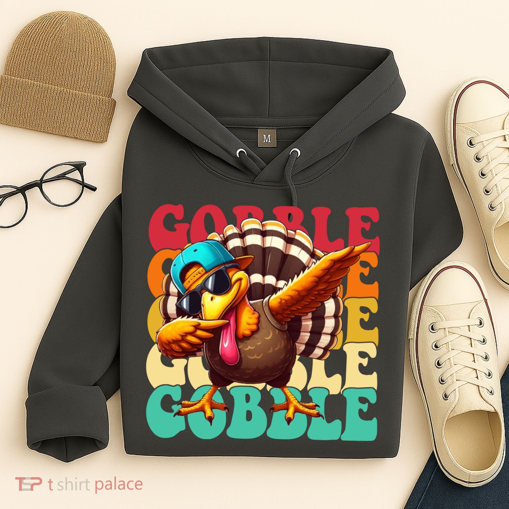 Gobble Cool Turkey Day Thanksgiving Retro Hoodie