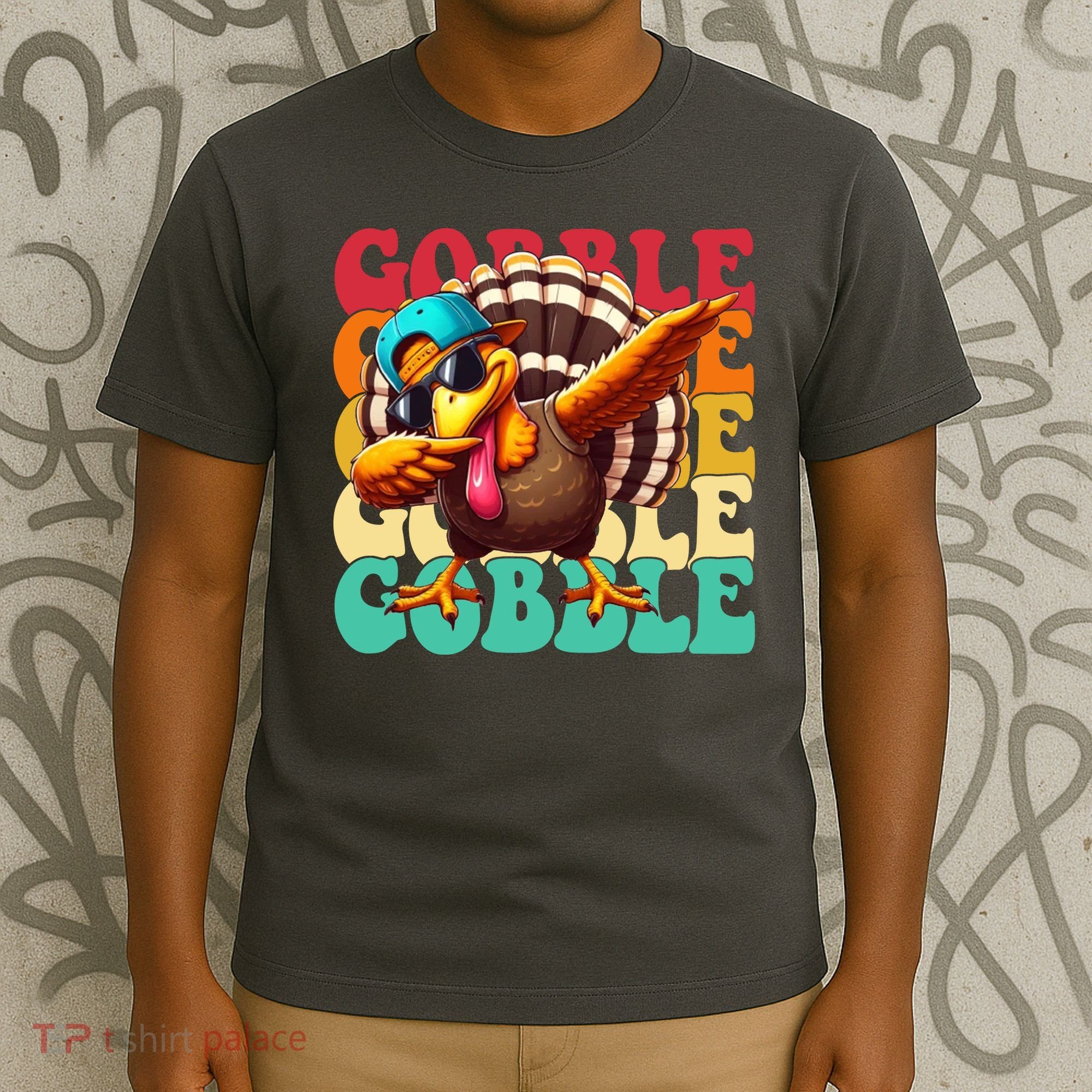 Gobble Cool Turkey Day Thanksgiving Retro T-Shirt