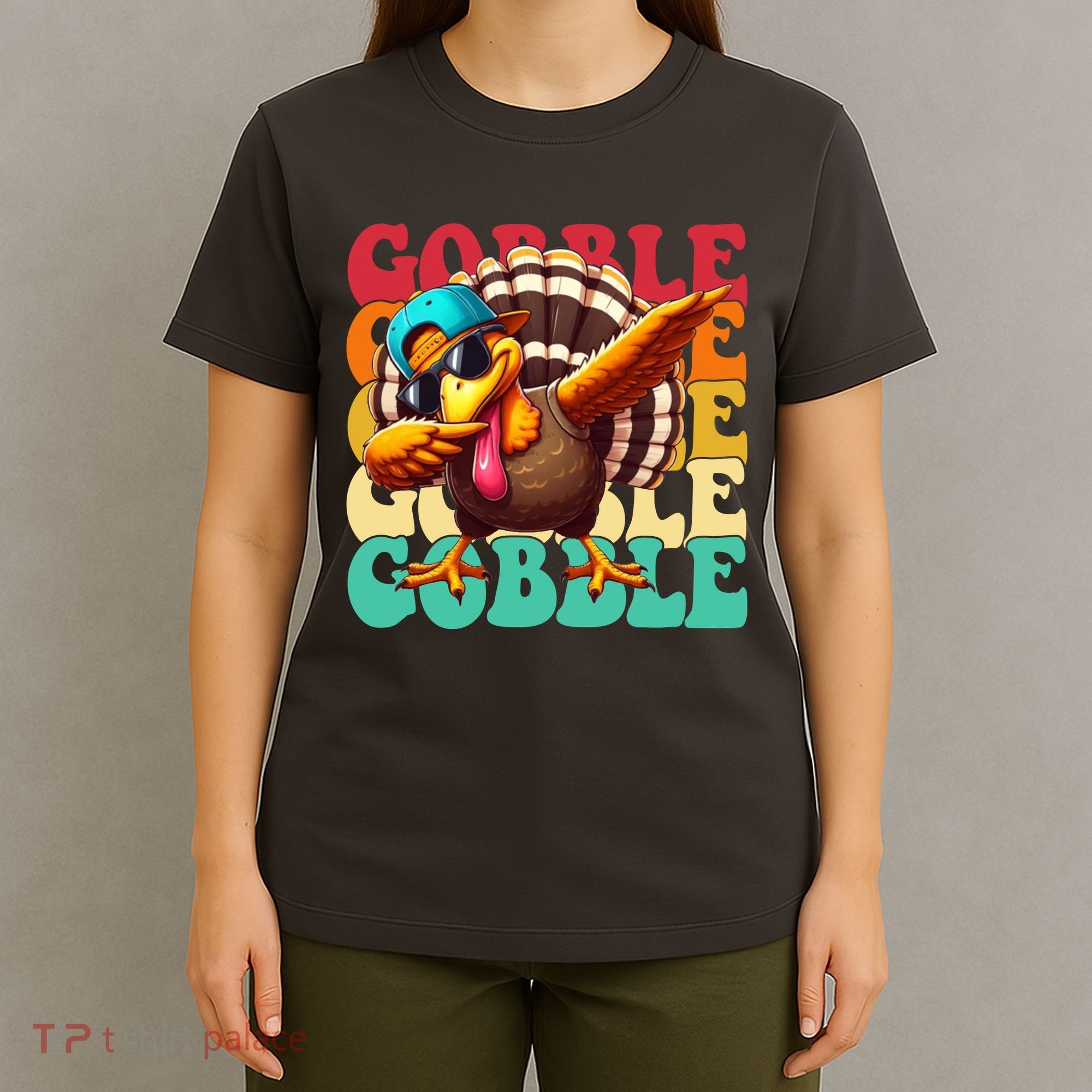 Gobble Cool Turkey Day Thanksgiving Retro T-Shirt