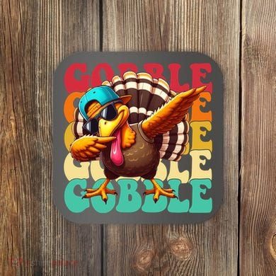 Gobble Cool Turkey Day Thanksgiving Retro Coaster