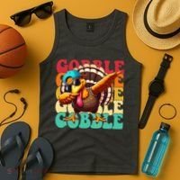 Gobble Cool Turkey Day Thanksgiving Retro Tank Top thumb 4