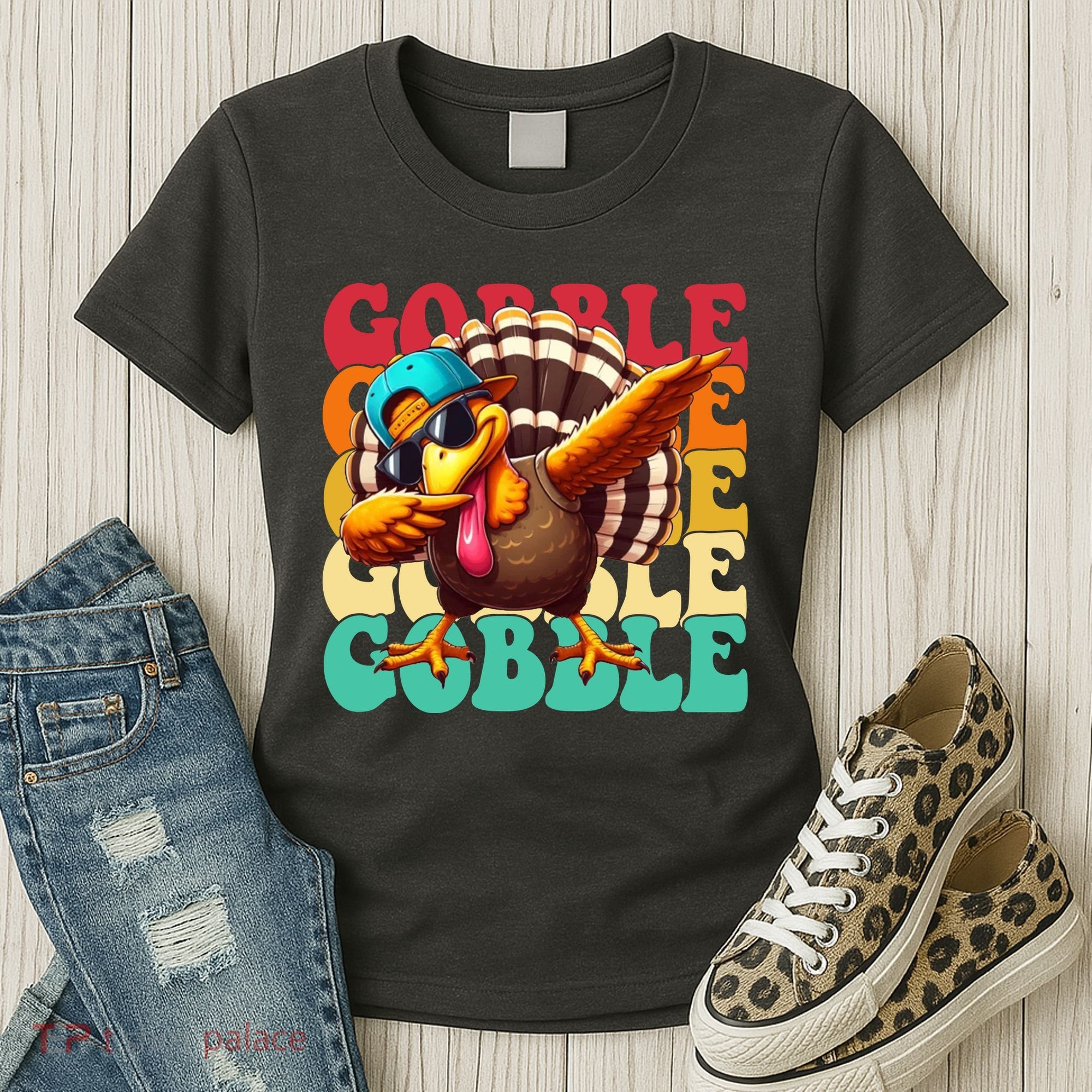 Gobble Cool Turkey Day Thanksgiving Retro Women's T-Shirt
