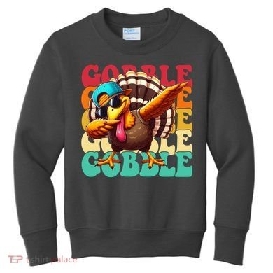 Gobble Cool Turkey Day Thanksgiving Retro Kids Sweatshirt