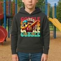 Gobble Cool Turkey Day Thanksgiving Retro Kids Hoodie thumb 2