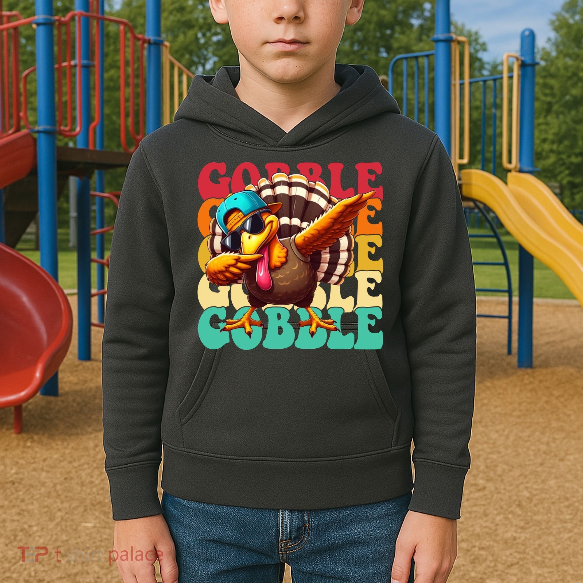 Gobble Cool Turkey Day Thanksgiving Retro Kids Hoodie