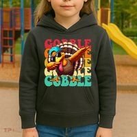 Gobble Cool Turkey Day Thanksgiving Retro Kids Hoodie thumb 3