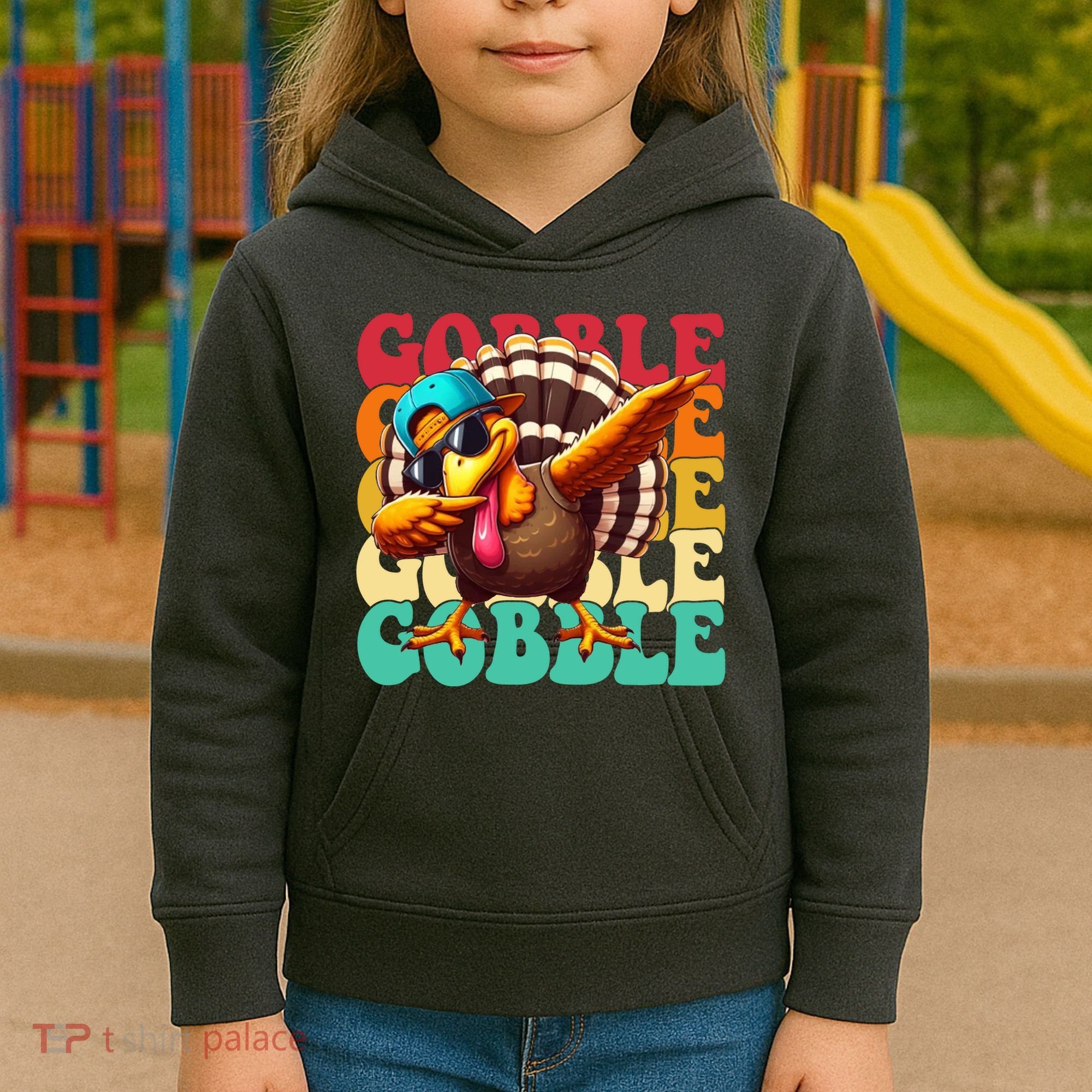 Gobble Cool Turkey Day Thanksgiving Retro Kids Hoodie