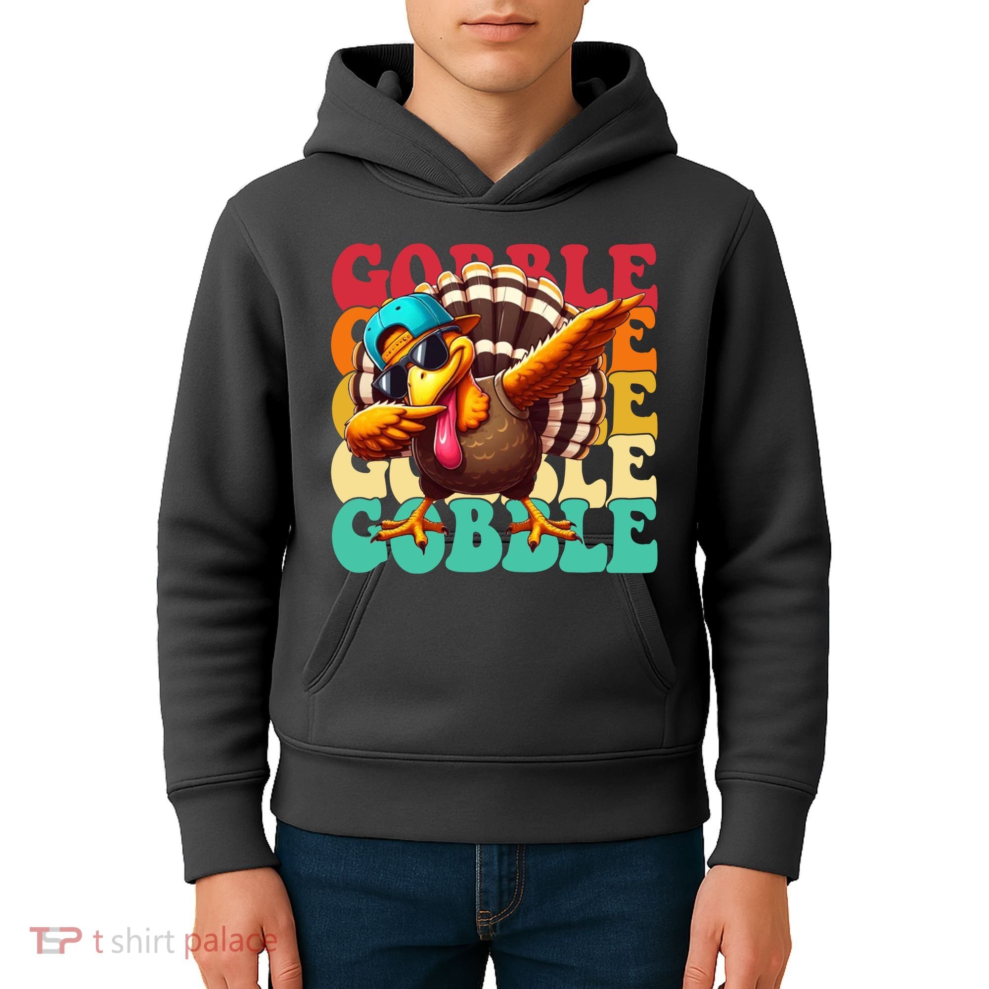 Gobble Cool Turkey Day Thanksgiving Retro Kids Hoodie