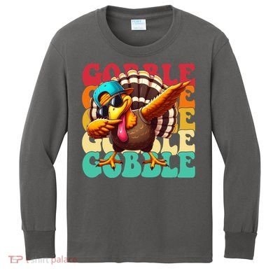 Gobble Cool Turkey Day Thanksgiving Retro Kids Long Sleeve Shirt