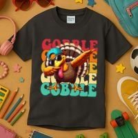 Gobble Cool Turkey Day Thanksgiving Retro Kids T-Shirt thumb 3