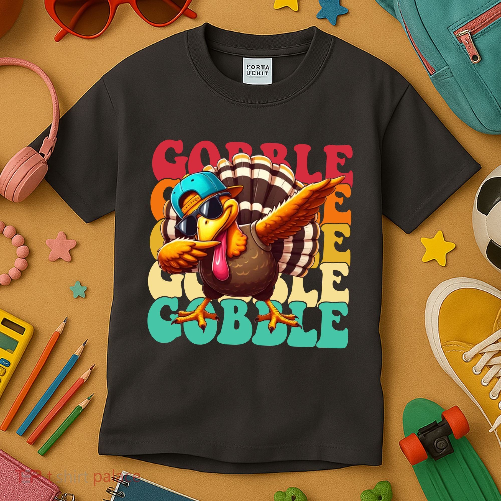 Gobble Cool Turkey Day Thanksgiving Retro Kids T-Shirt