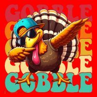 Gobble Cool Turkey Day Thanksgiving Retro Santa Hat thumb 1