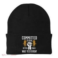 Gym Committed To Better Than Yesterday Workout Women Beanie thumb 0