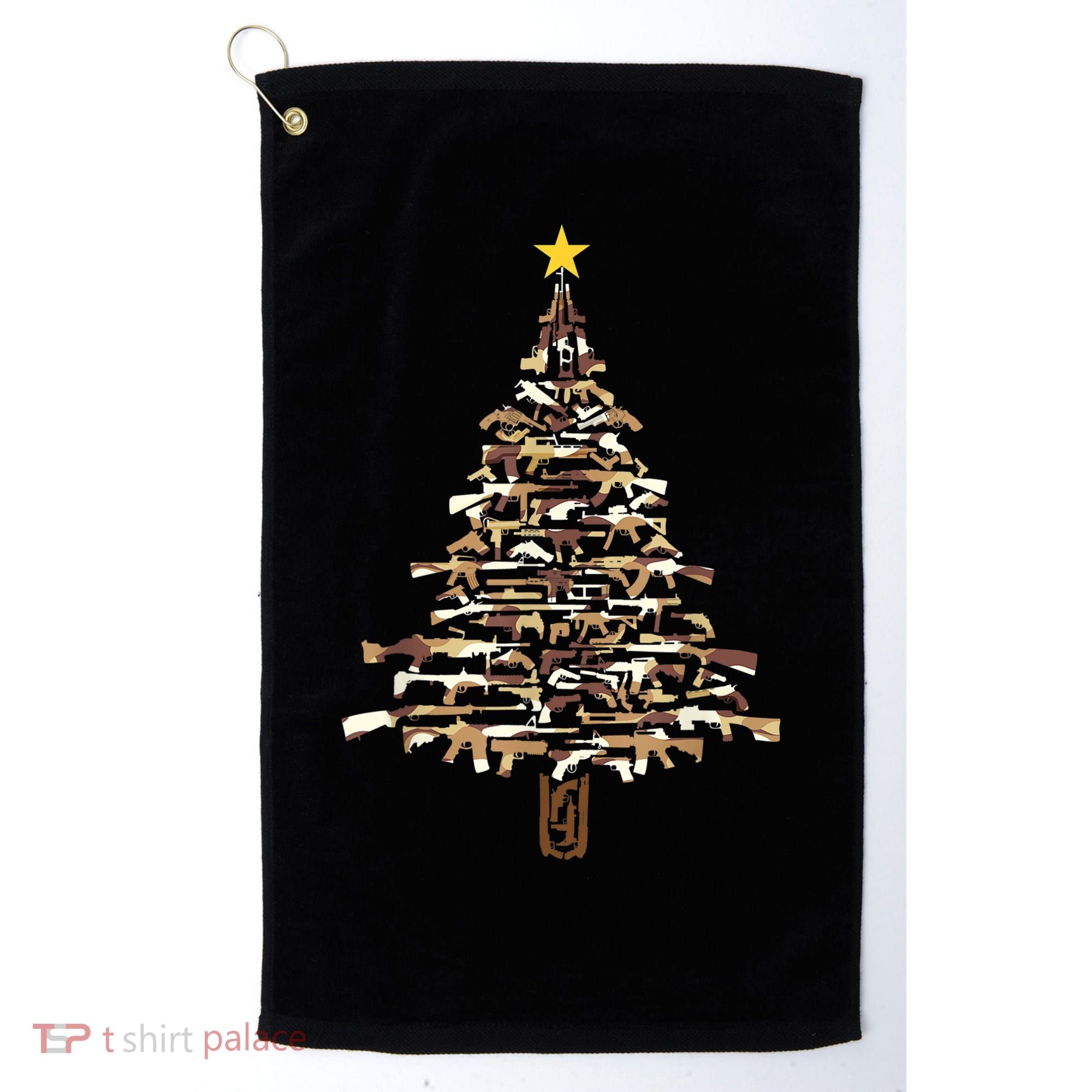 Guns Christmas Tree Camo Print Xmas Gift For Gun Lover TShirt Golf Towel