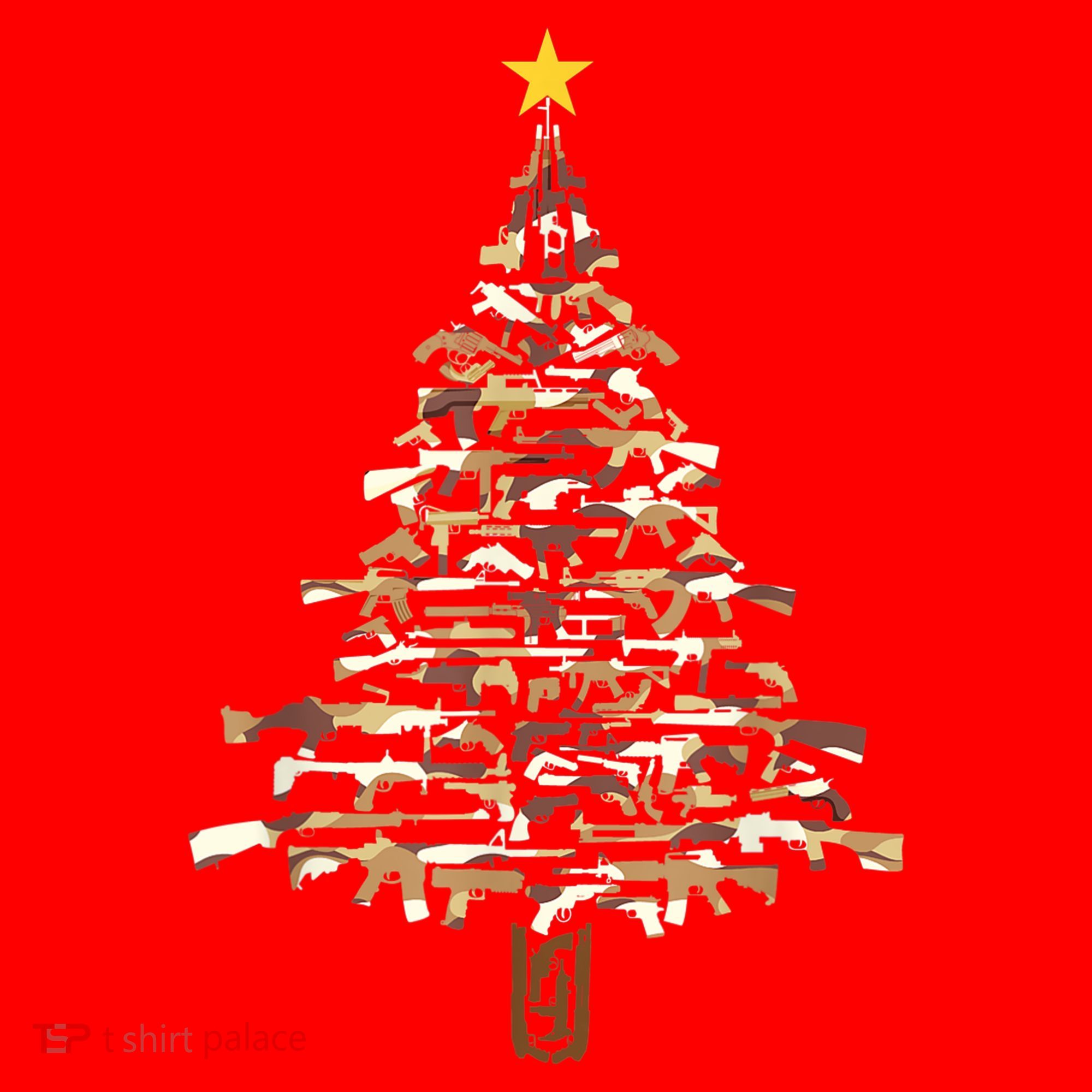 Guns Christmas Tree Camo Print Xmas Gift For Gun Lover TShirt Santa Hat