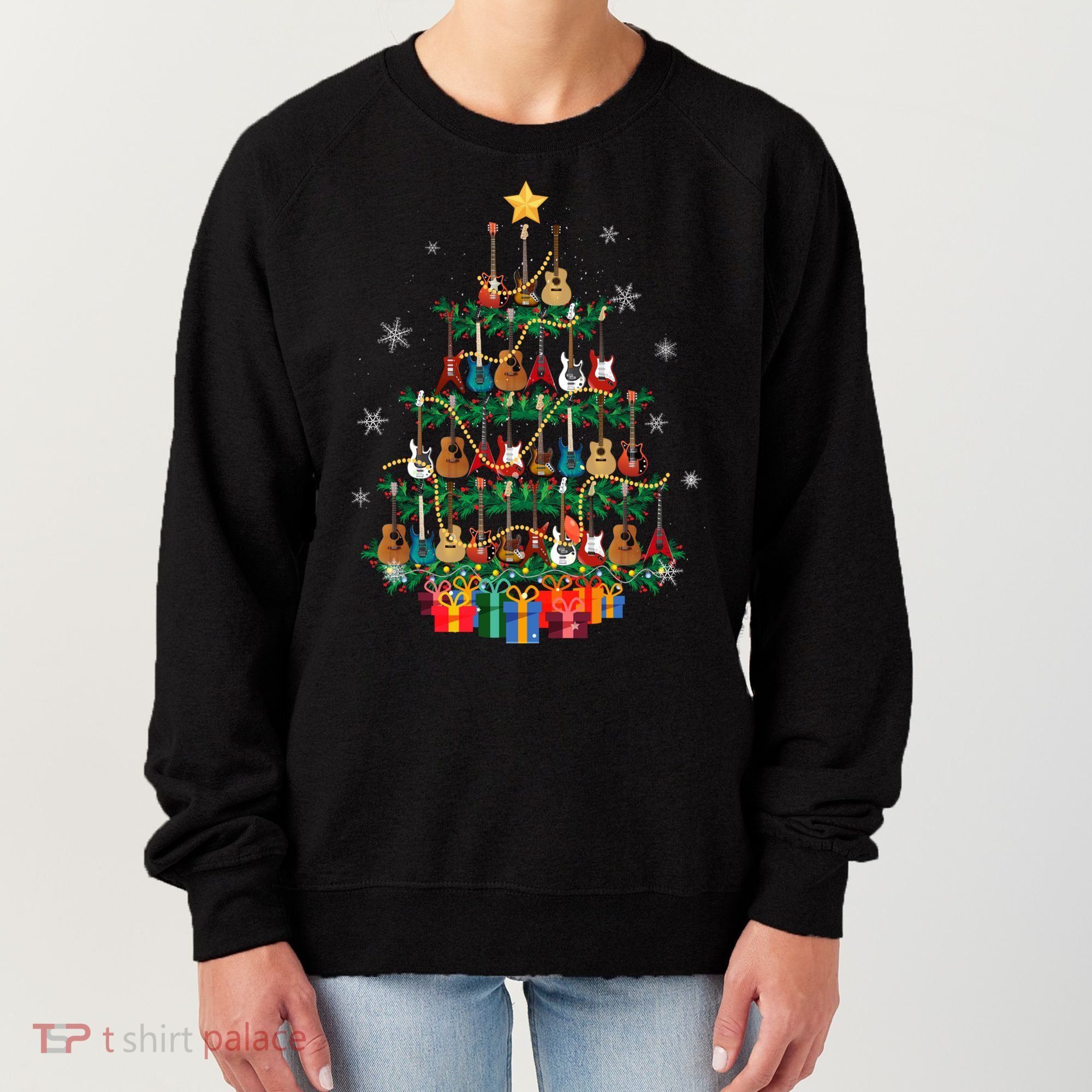 Guitar Christmas Tree Funny Merry Xmas Guitar Lover Player Gift Women's Sweatshirt