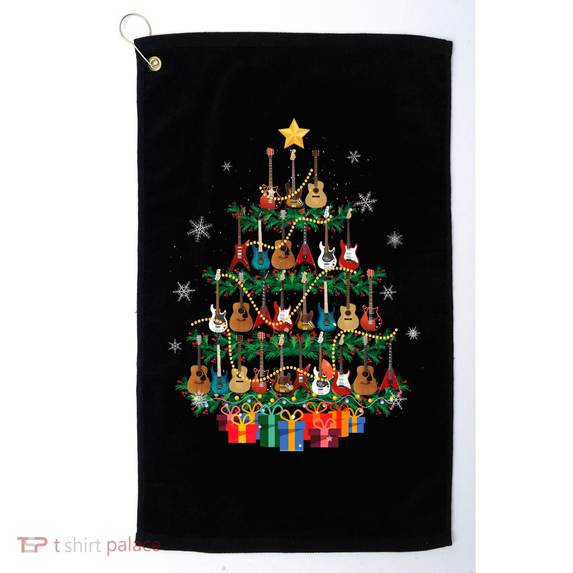 Guitar Christmas Tree Funny Merry Xmas Guitar Lover Player Gift Golf Towel