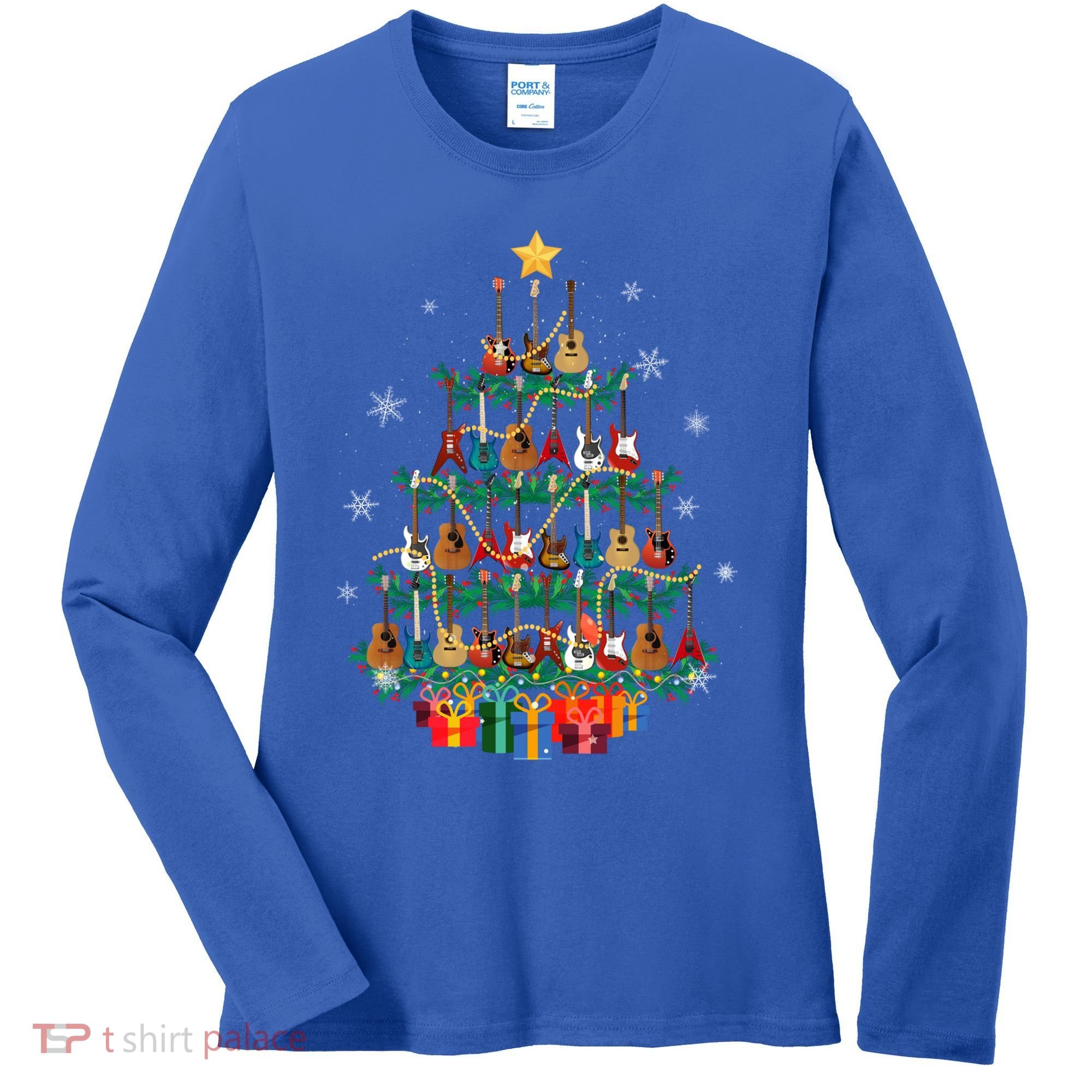 Guitar Christmas Tree Funny Merry Xmas Guitar Lover Player Gift Women's Long Sleeve Shirt