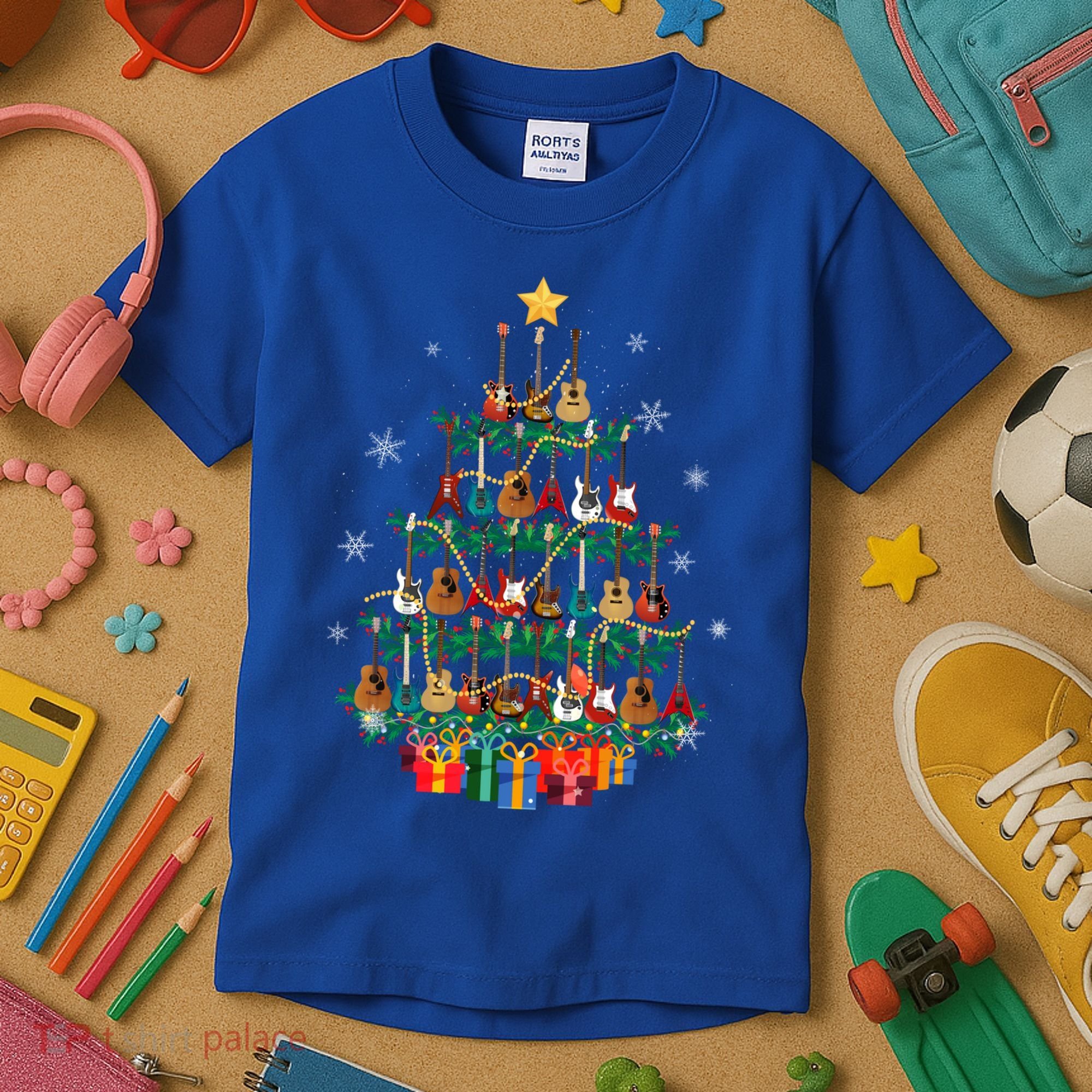Guitar Christmas Tree Funny Merry Xmas Guitar Lover Player Gift Kids T-Shirt