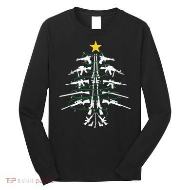 Guns Christmas Tree Xmas Veteran Long Sleeve Shirt