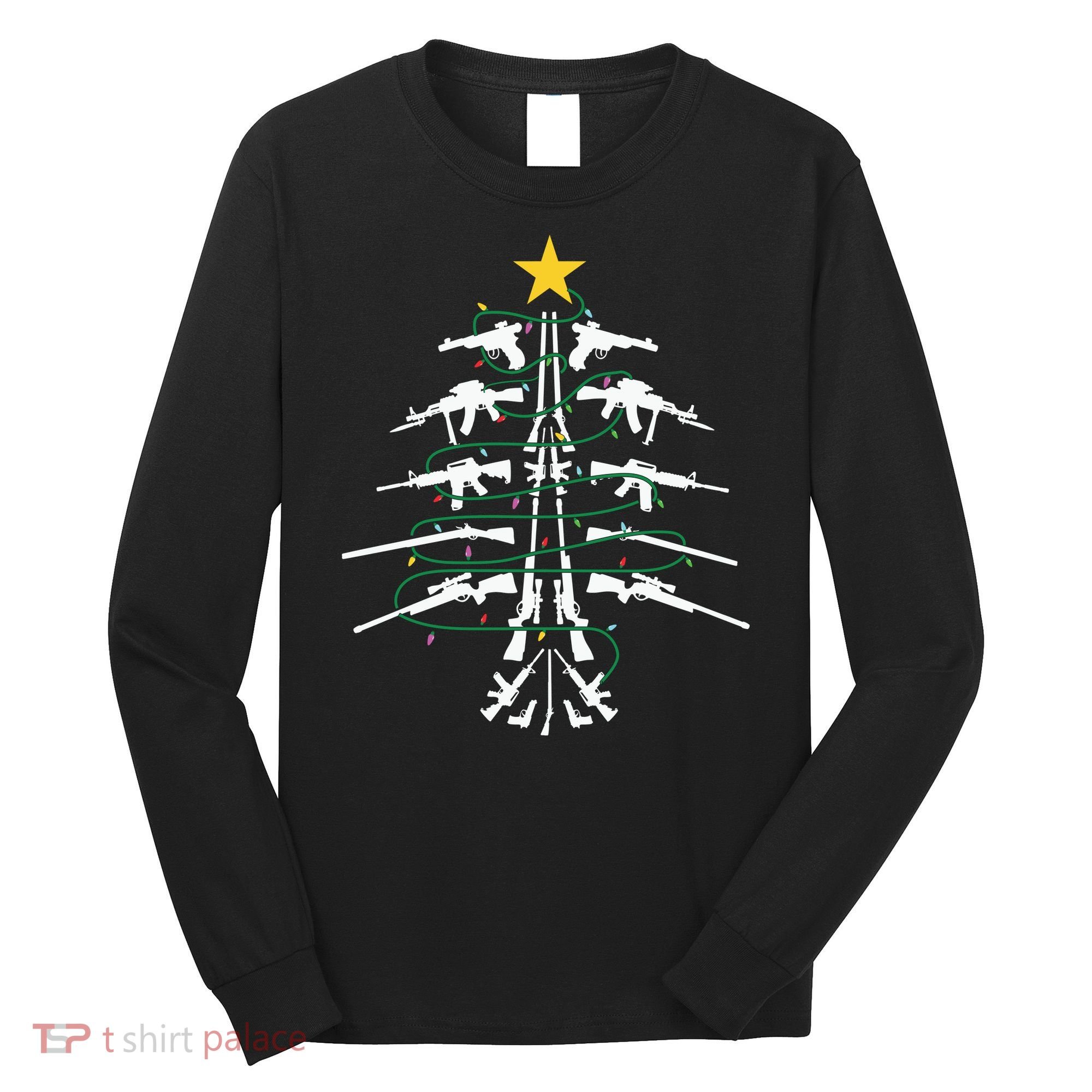 Guns Christmas Tree Xmas Veteran Long Sleeve Shirt
