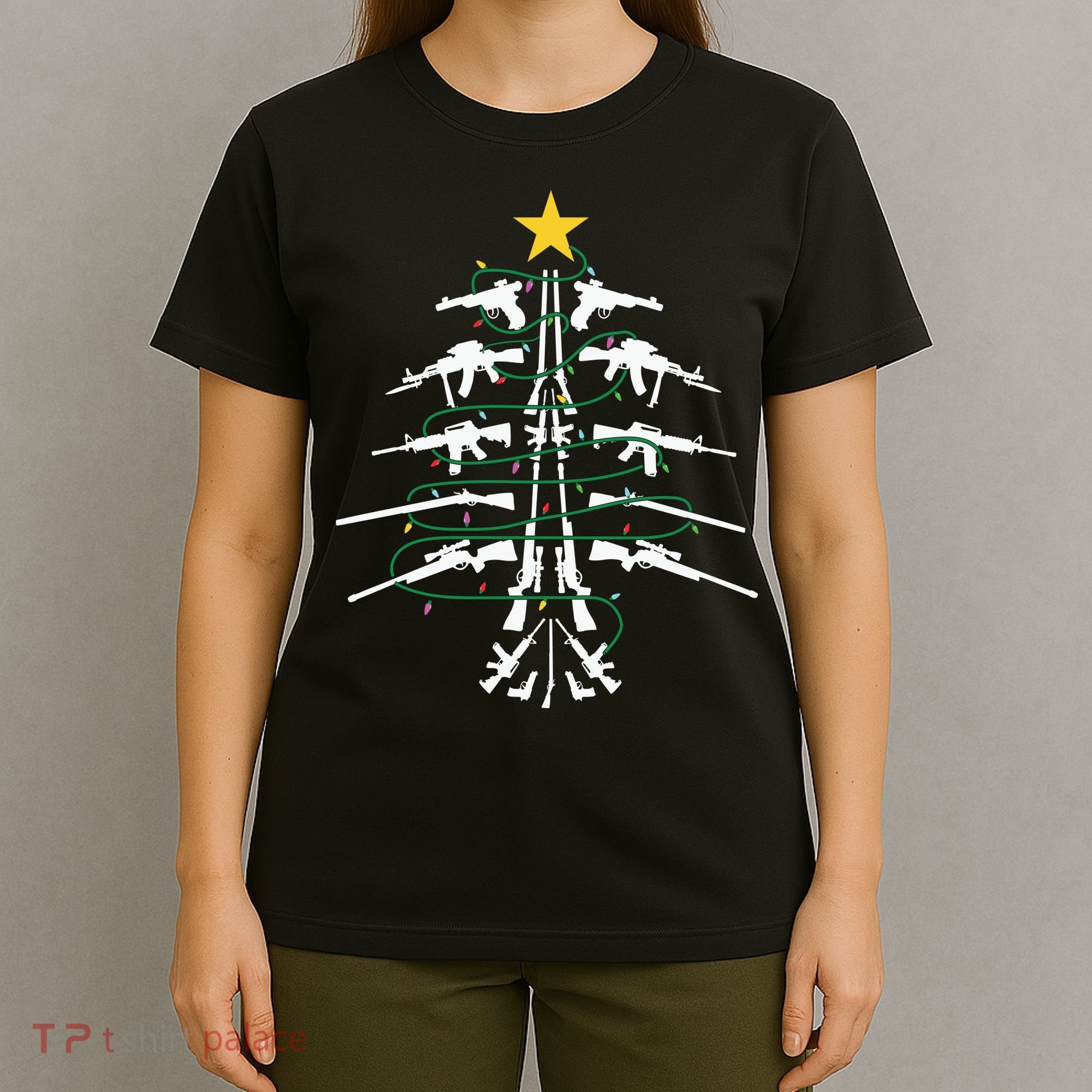 Guns Christmas Tree Xmas Veteran T-Shirt