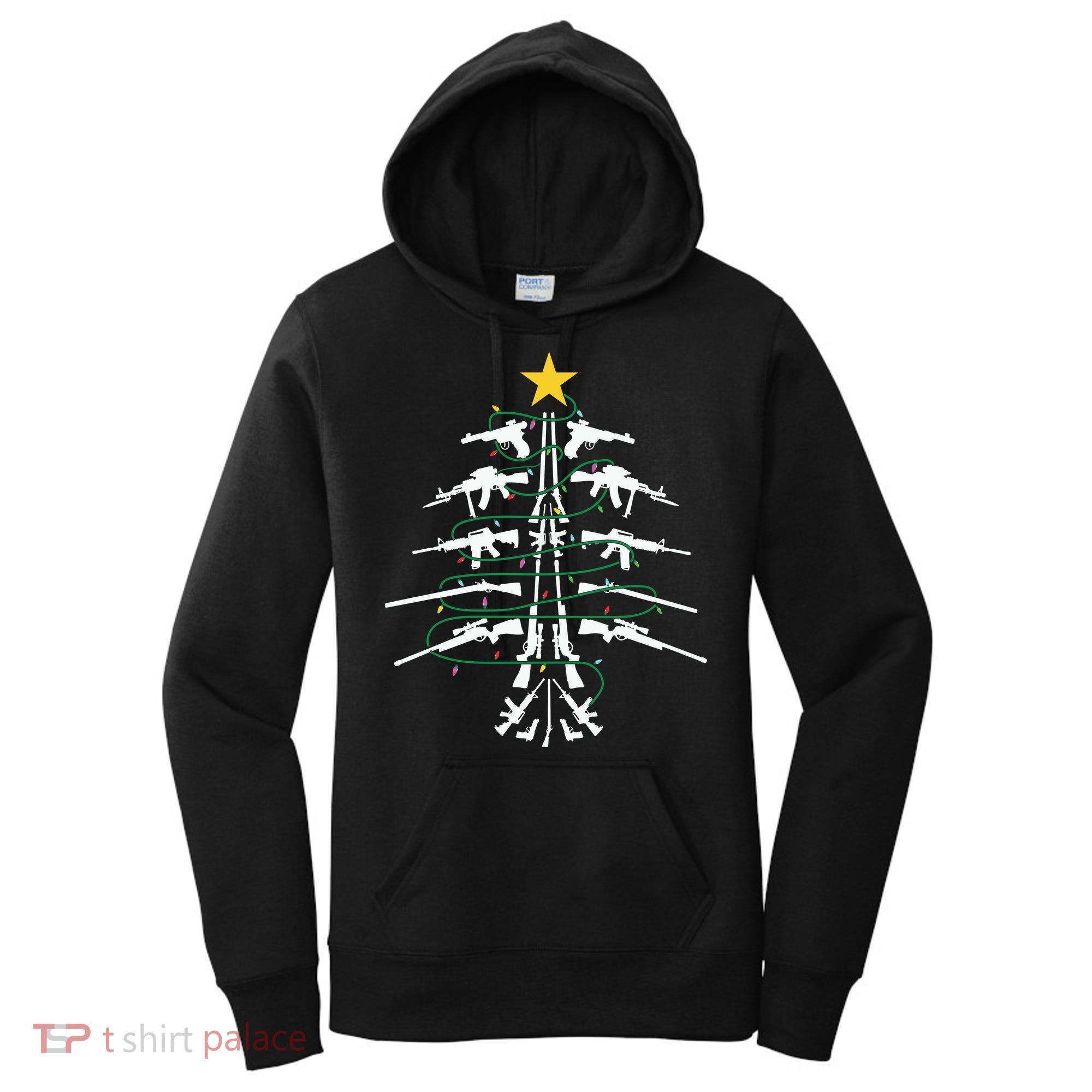 Guns Christmas Tree Xmas Veteran Women's Hoodie