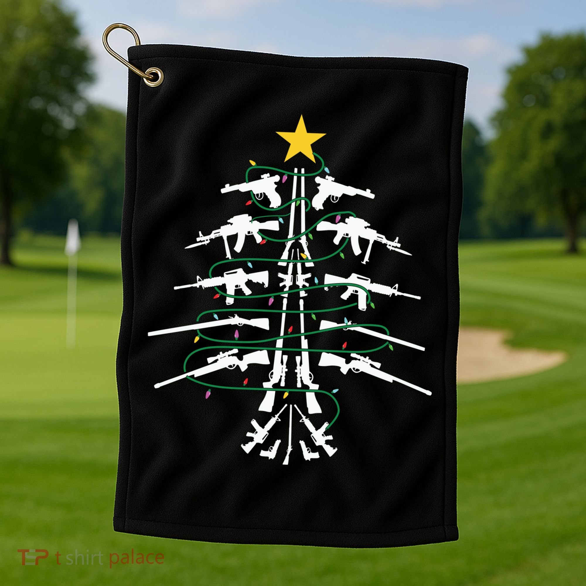 Guns Christmas Tree Xmas Veteran Golf Towel
