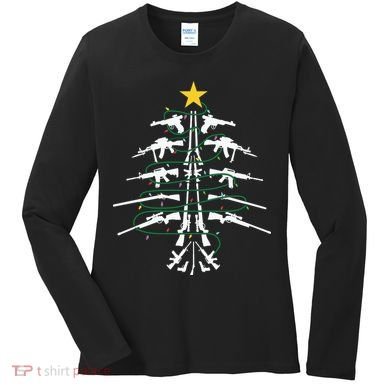 Guns Christmas Tree Xmas Veteran Women's Long Sleeve Shirt