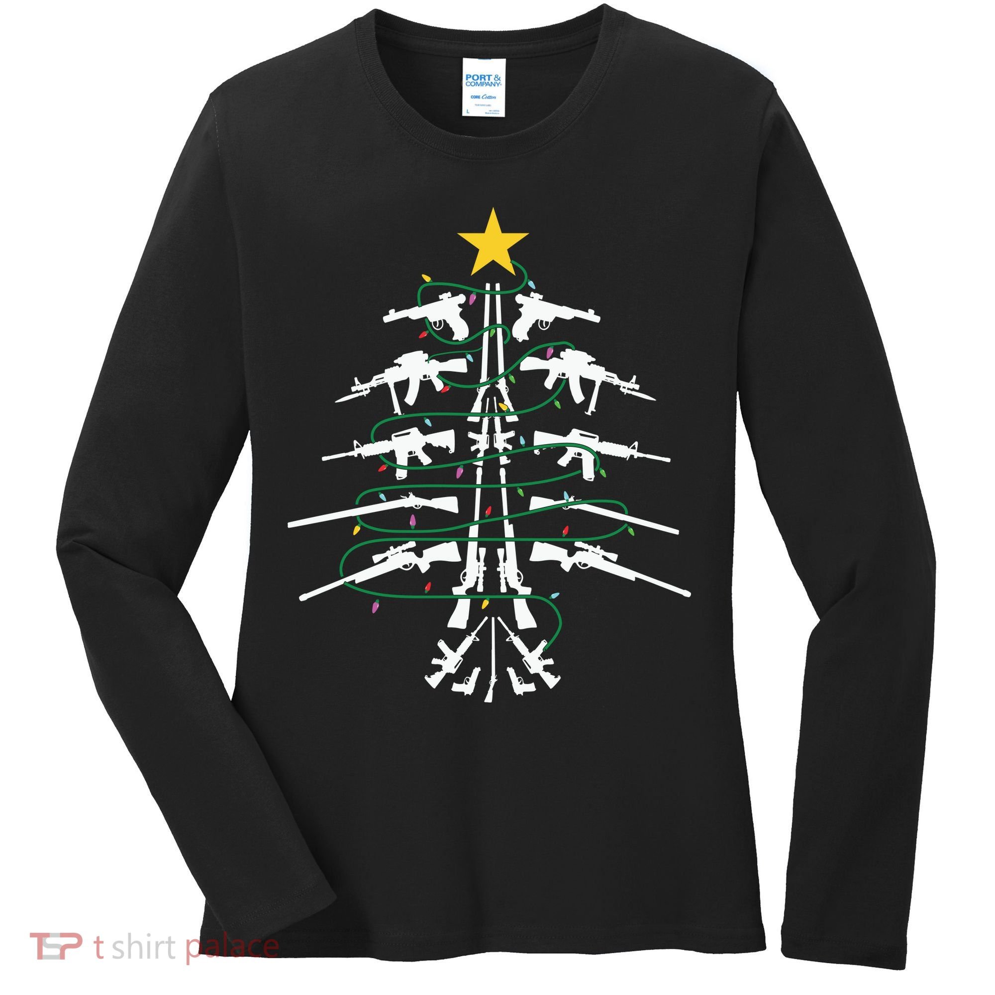 Guns Christmas Tree Xmas Veteran Women's Long Sleeve Shirt