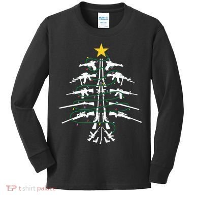 Guns Christmas Tree Xmas Veteran Kids Long Sleeve Shirt
