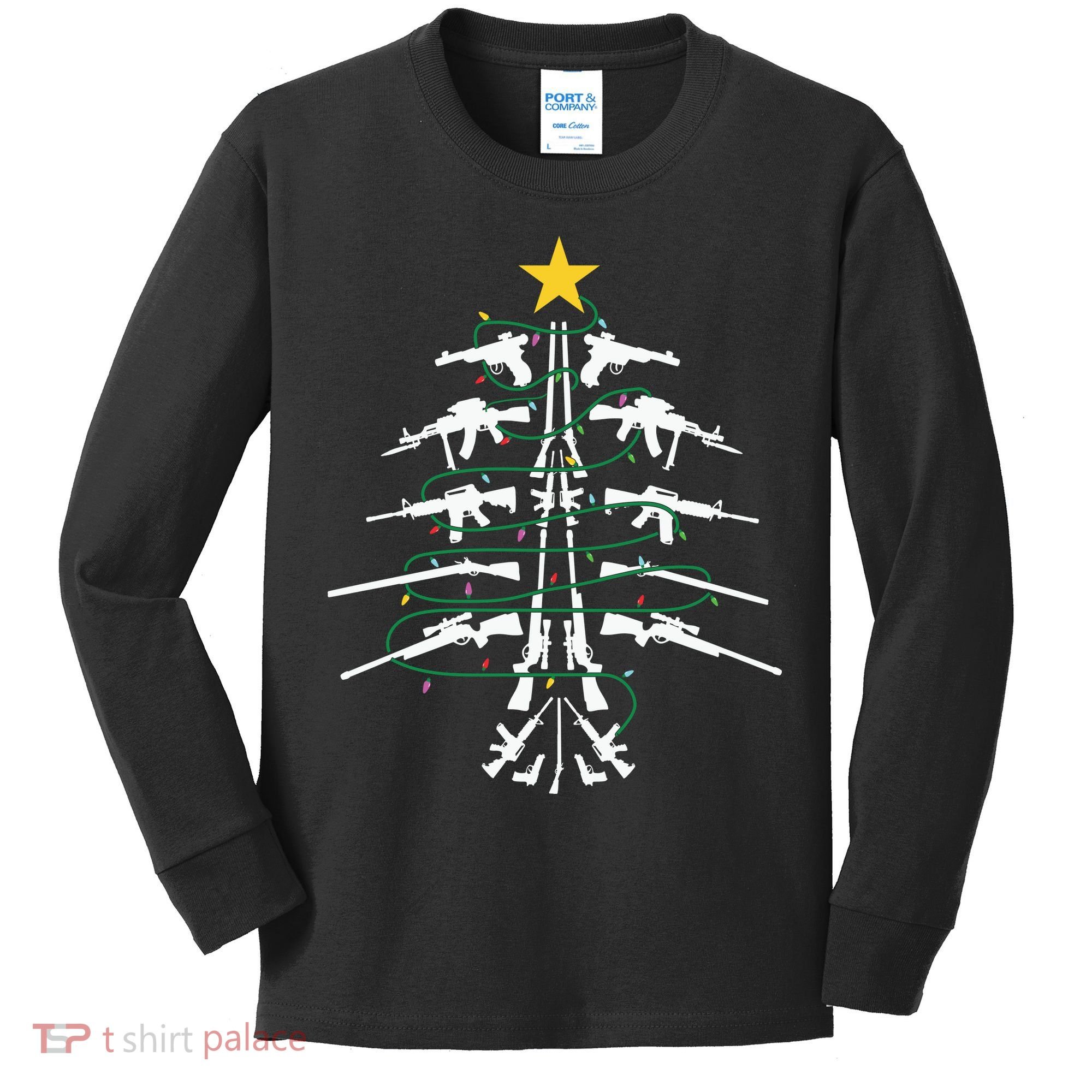 Guns Christmas Tree Xmas Veteran Kids Long Sleeve Shirt