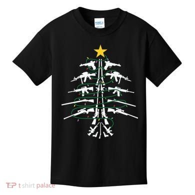 Guns Christmas Tree Xmas Veteran Kids T-Shirt