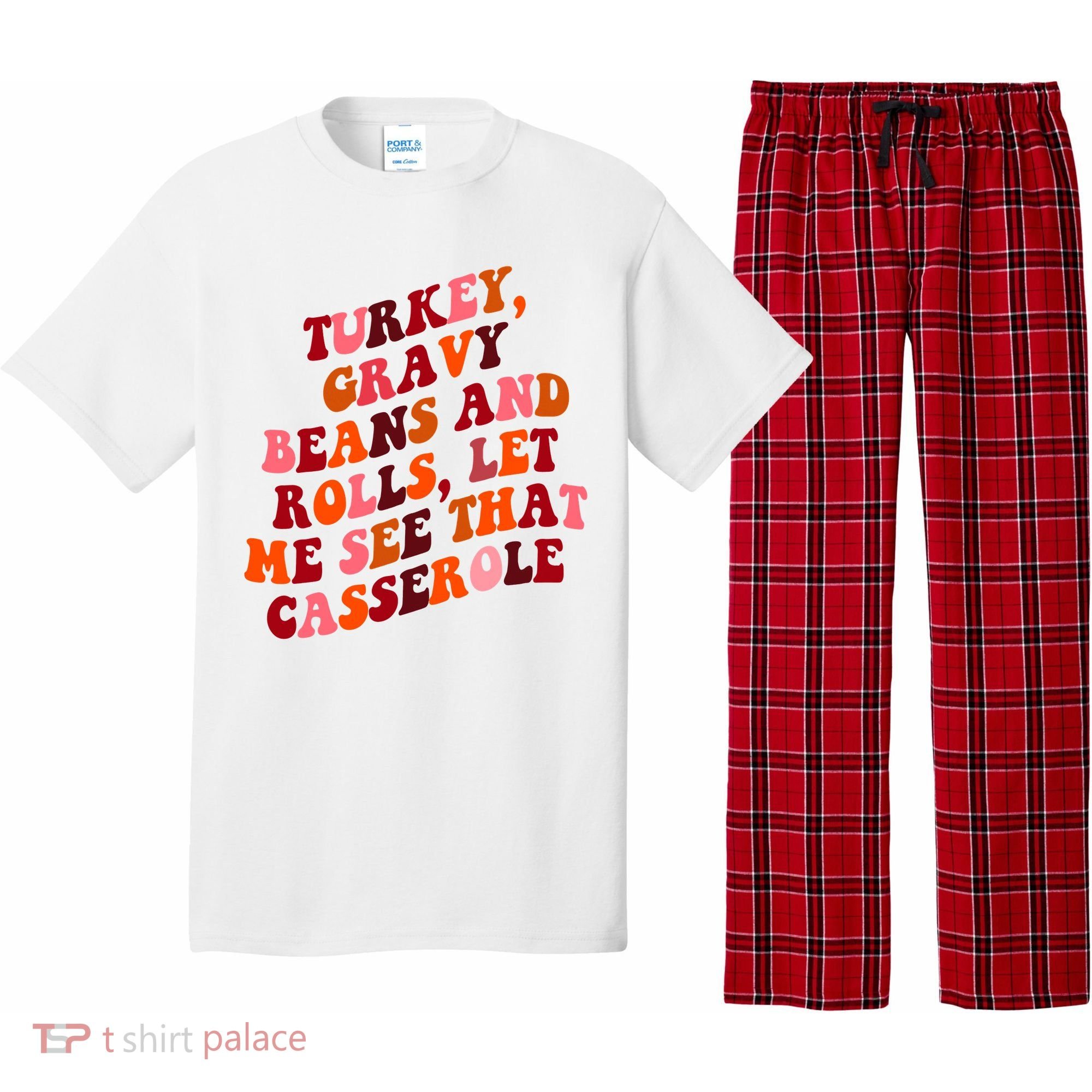 Groovy Cute Turkey Gravy Beans And Roll Thanksgiving Pajama Set