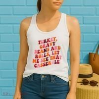 Groovy Cute Turkey Gravy Beans And Roll Thanksgiving Women's Tank Top thumb 2