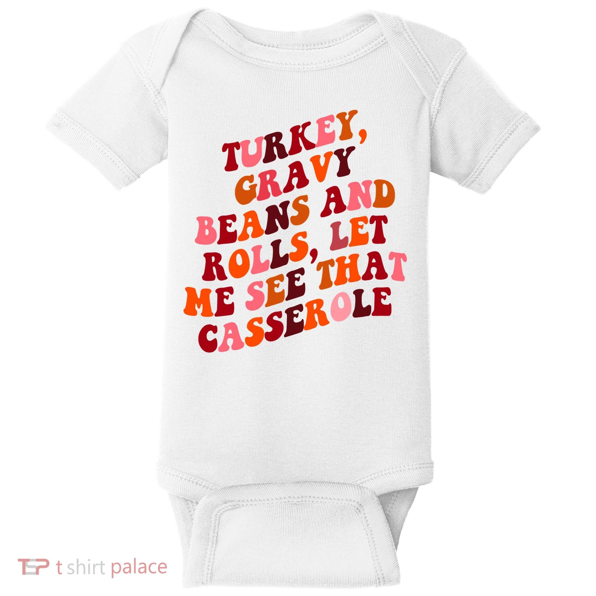 Groovy Cute Turkey Gravy Beans And Roll Thanksgiving Baby Bodysuit