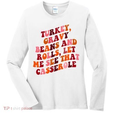 Groovy Cute Turkey Gravy Beans And Roll Thanksgiving Women's Long Sleeve Shirt