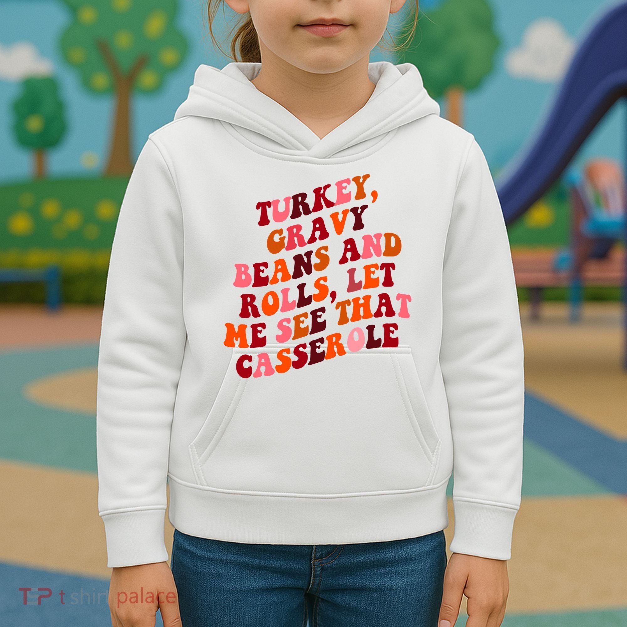 Groovy Cute Turkey Gravy Beans And Roll Thanksgiving Kids Hoodie
