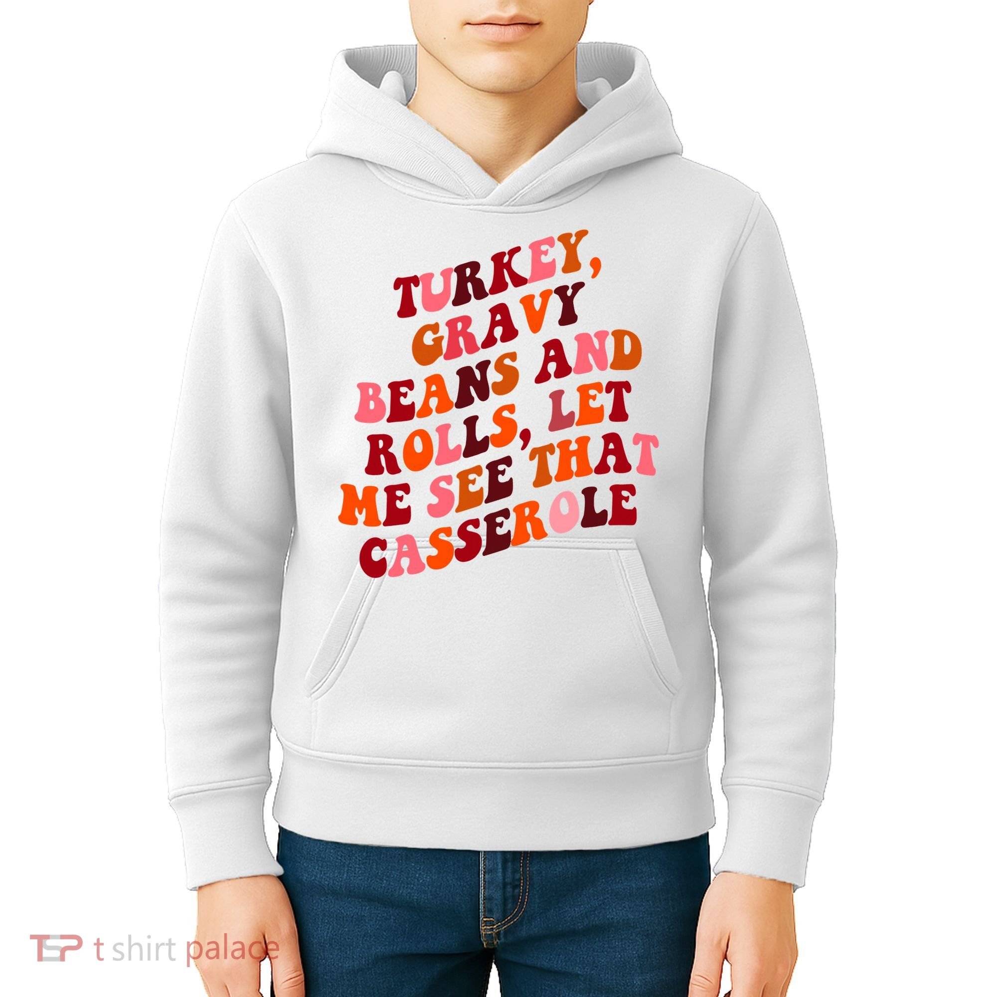 Groovy Cute Turkey Gravy Beans And Roll Thanksgiving Kids Hoodie