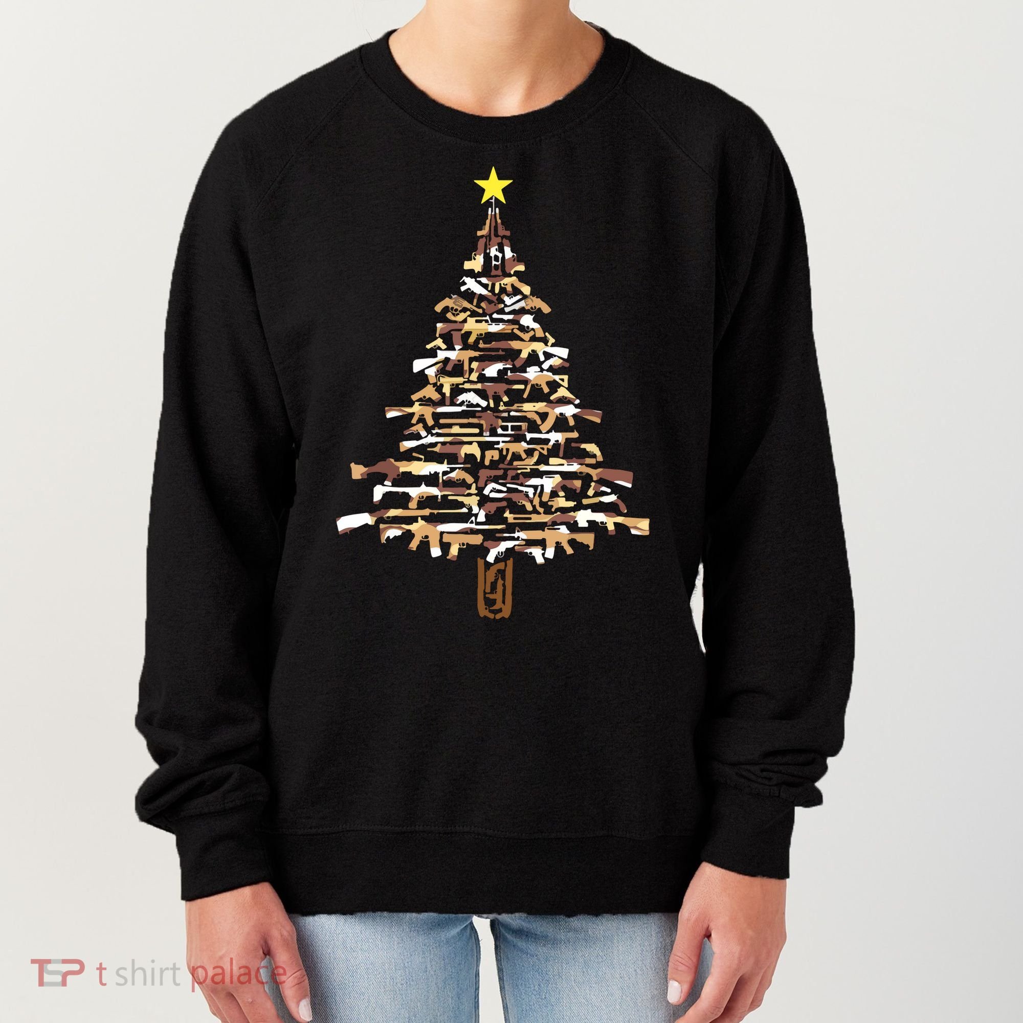 Guns Christmas Tree Camo Print Xmas Gift For Gun Lover Women's Sweatshirt