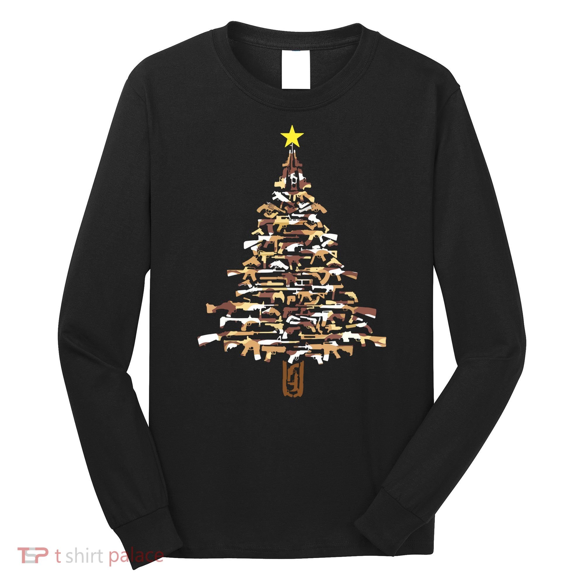 Guns Christmas Tree Camo Print Xmas Gift For Gun Lover Long Sleeve Shirt