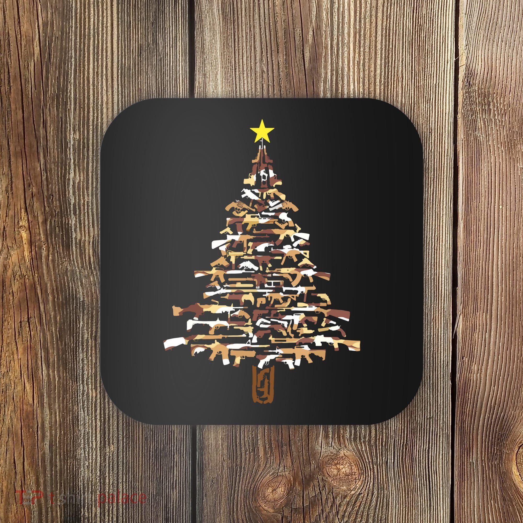 Guns Christmas Tree Camo Print Xmas Gift For Gun Lover Coaster