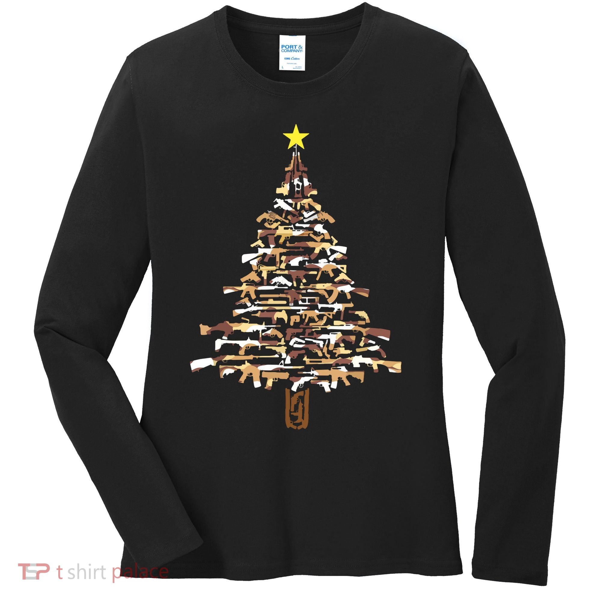 Guns Christmas Tree Camo Print Xmas Gift For Gun Lover Women's Long Sleeve Shirt