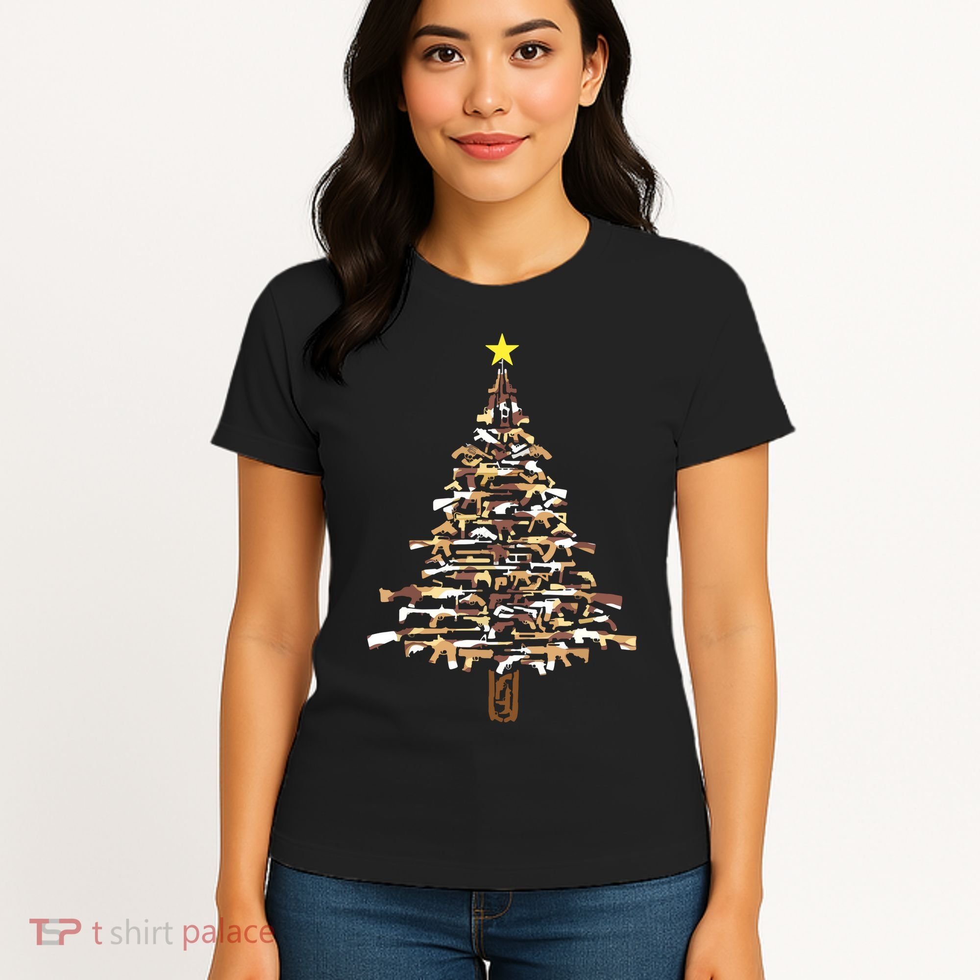Guns Christmas Tree Camo Print Xmas Gift For Gun Lover Women's T-Shirt