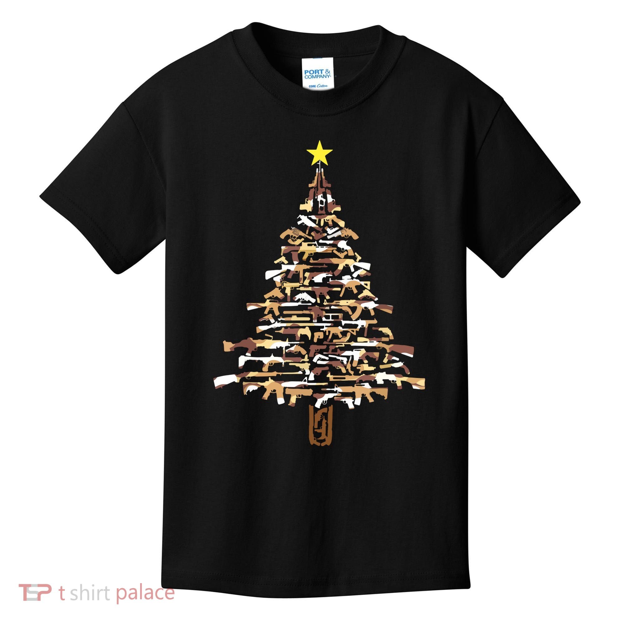 Guns Christmas Tree Camo Print Xmas Gift For Gun Lover Kids T-Shirt