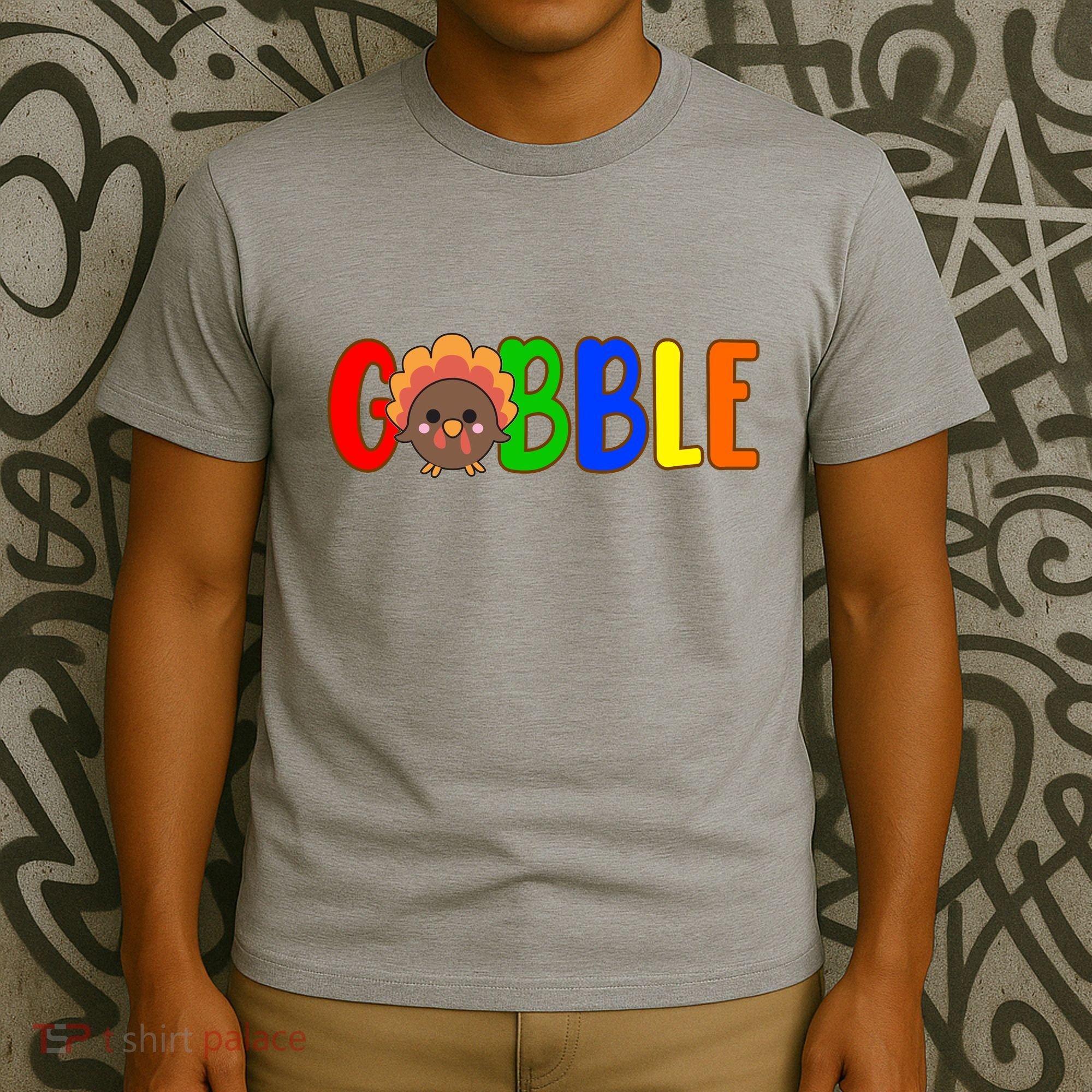 Gobble Colorful Turkey Thanksgiving T-Shirt