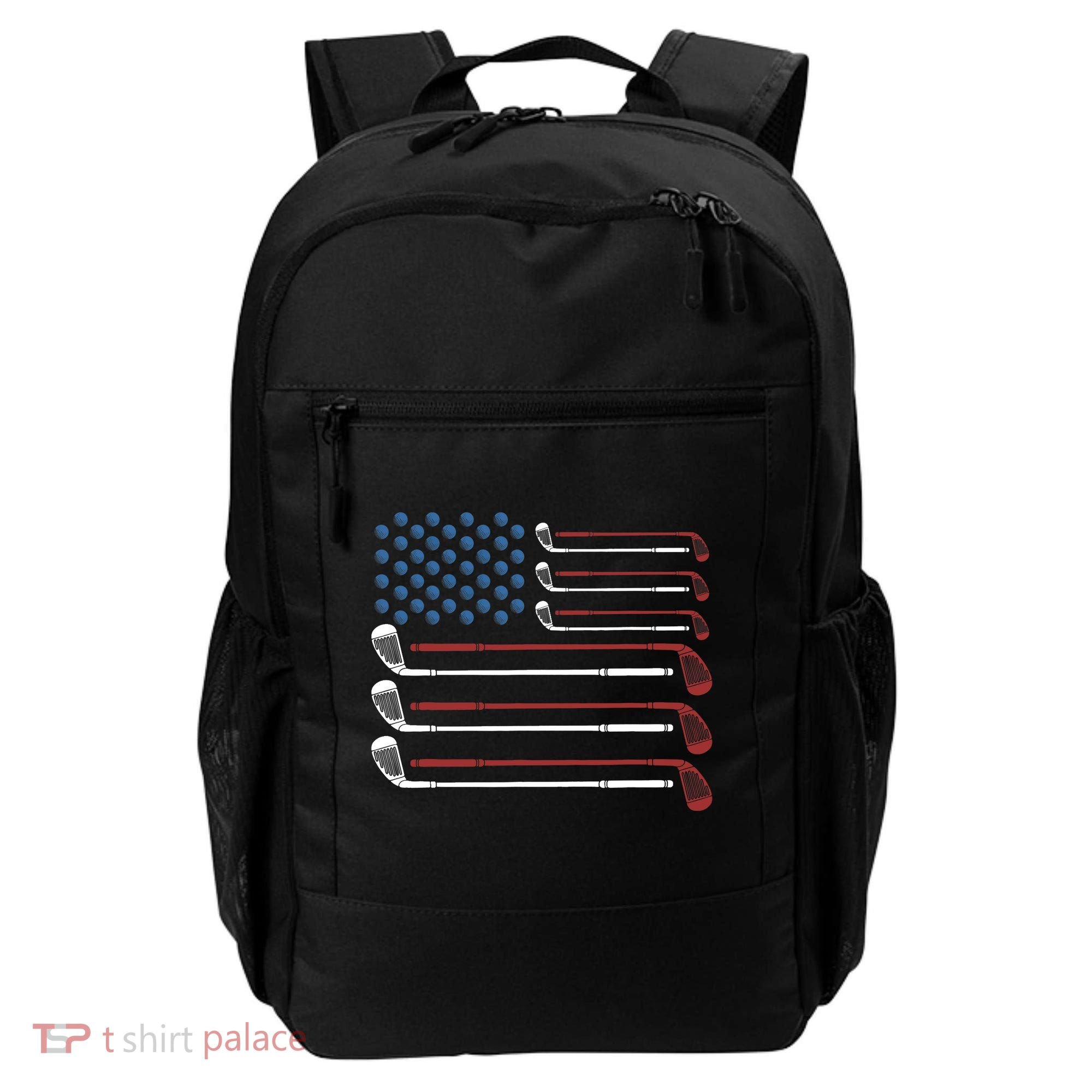 Golf Clubs USA Flag Red White And Blue Backpack