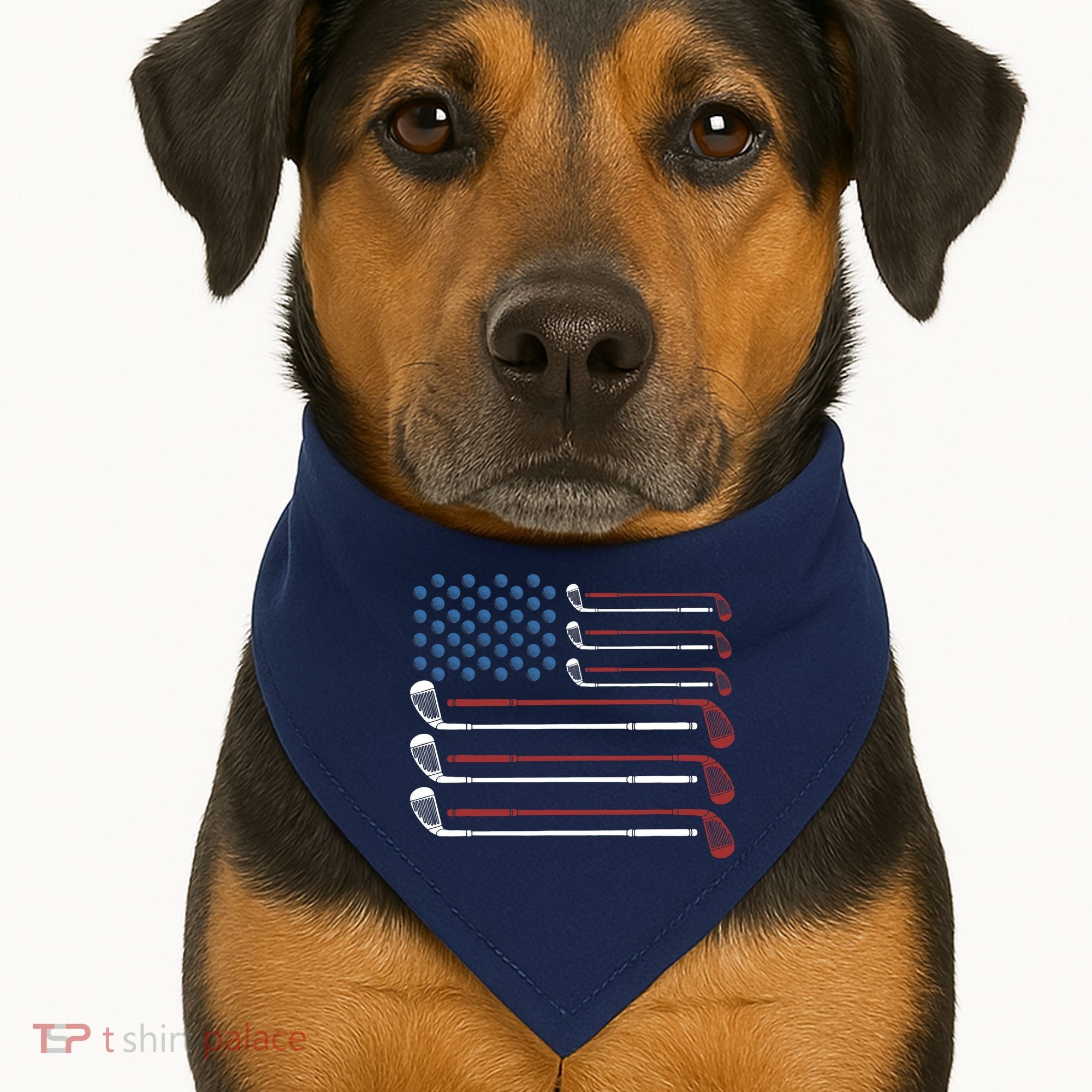 Golf Clubs USA Flag Red White And Blue USA-Made Doggie Bandana