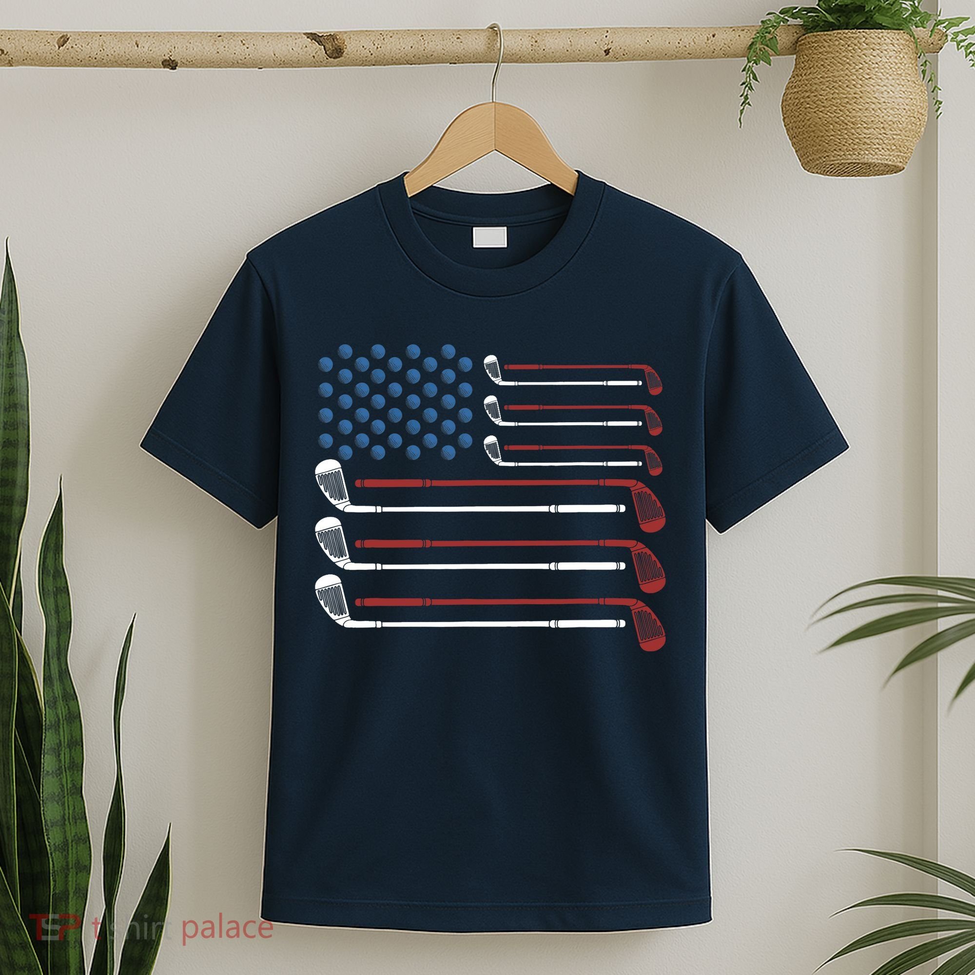 Golf Clubs USA Flag Red White And Blue T-Shirt