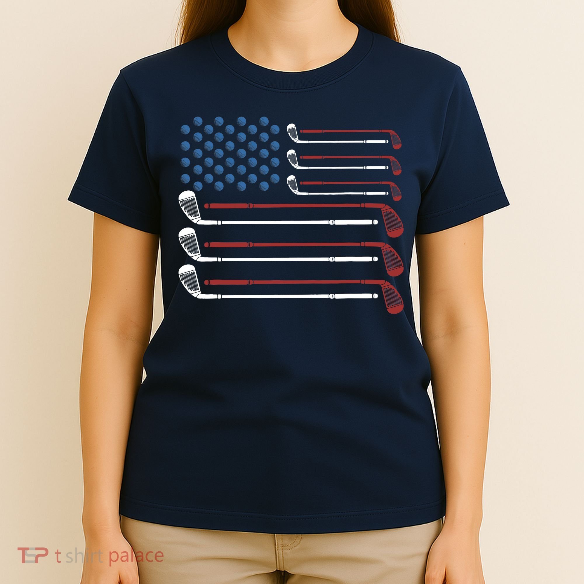 Golf Clubs USA Flag Red White And Blue T-Shirt